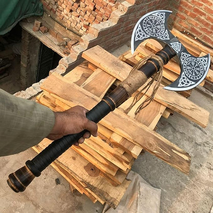 [MDM King Tools] Custom Handmade Viking Axe Medieval Ax with Viking Gift, Hand Axes, Viking Gifts for Men, Camping Tomahawk, Bearded, Ragnar Axe with Leather Sheath (Dobule)