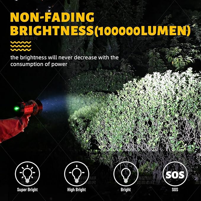 YIERBLUE Rechargeable Spotlight,Handheld Rechargeable Flashlight 200,000 Lumens LED, IP67 Waterproof 12 Hours Running for Boating, Camping, Hunting