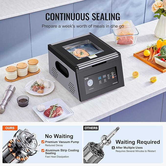 VEVOR Chamber Vacuum Sealer, 380W Vacuum Pump Power, Sealing Bag Packing Machine for Wet Foods, Meat, Compact Design with 11.5 in Sealing Length, Ideal Commercial Sealer for Professional and Home Use