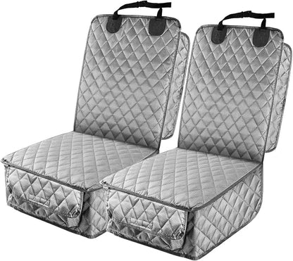 PETICON Waterproof Front Seat Car Cover 2 Pack, Full Protection Dog Car Seat Cover with Side Flaps, Nonslip Scratchproof Captain Chair Seat Cover Fits for Cars, Trucks, SUVs, Jeep, Gray (Gray)