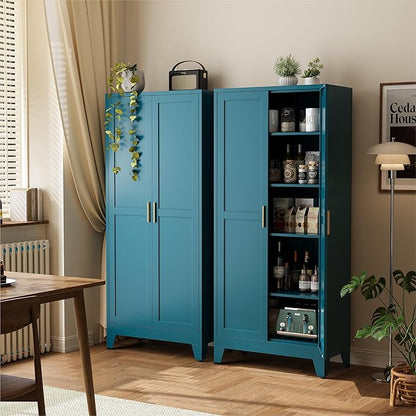 COFaR 71" Pantry Cabinet in Peacock Blue, 5-Tier Storage