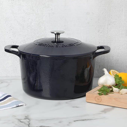 Martha Stewart Gatwick 7 QT Enamel Cast Iron Dutch Oven – Navy Blue, Heavy-Duty