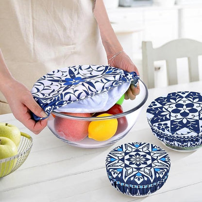 5 Pieces Bowl Covers Reusable, 5 Size Elastic Cloth Bowl Covers