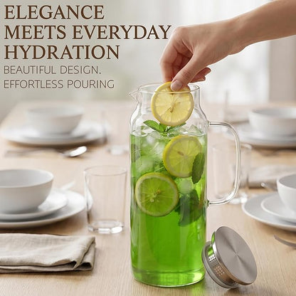 2 Pack Glass Pitcher with Lid and Handle, 68oz 2 Liter Borosilicate Glass Water