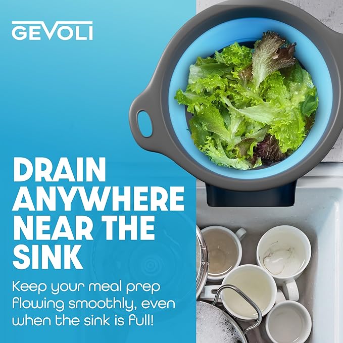 Gevoli Strainer with Self-Draining Base Over-Sink Collapsible Kitchen Colander