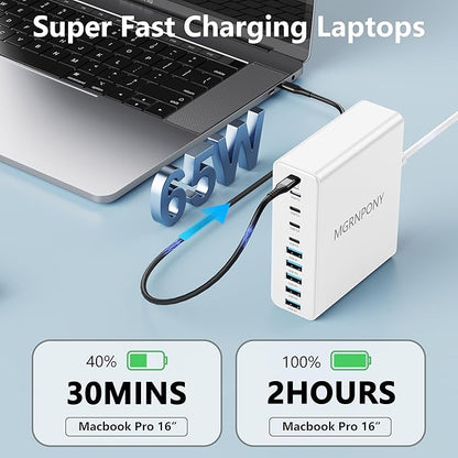 320W USB C Charger Block, 10-Port USB C Charging Station GaN III PD 65W Laptop