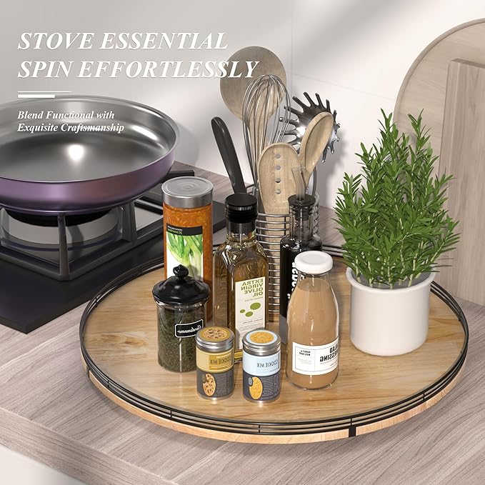 24" Lazy Susan Oak Wood Turntable Organizer