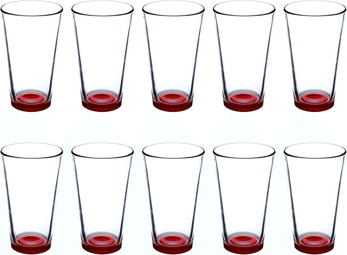 Libbey Pint Glass 16 oz. Set of 10, Bulk Pack - Beer Glasses, Heavy Duty Drinkware - Red