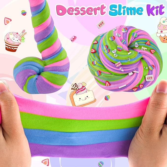 LAWOHO 2X120ml Butter Slime Kit Includes Two-Toned Butter Slime with 6 Packs Add-Ins, Slime for Kids Party Favors, Dessert Butter Slime Kit for Girls Boys Birthday Halloween Christmas Easter Gifts