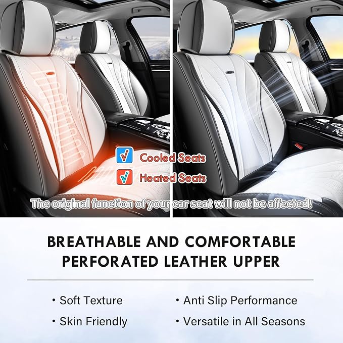 Coverado Seat Covers Full Set, Leather Car Seat Covers, Waterproof Seat Covers for Cars, Front and Back Seat Covers, Car Seat Protectors Car Seat Cushions Universal Fit for Most Cars, Gray&White