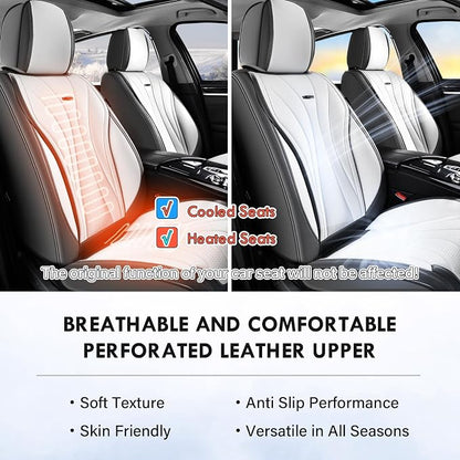 Coverado Seat Covers Full Set, Leather Car Seat Covers, Waterproof Seat Covers for Cars, Front and Back Seat Covers, Car Seat Protectors Car Seat Cushions Universal Fit for Most Cars, Gray&White
