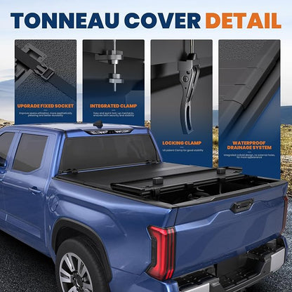 KUIPERAUTO 6.5ft Quad-Fold FRP Hard Truck Bed Tonneau Cover Compatible with 2015-2026 Ford F-150 SuperCrew/1.5 Cab/Single Cab,On Top Mount,Lockable,Styleside Bed 78.9inch