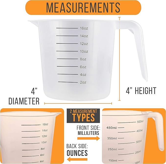 U.S. Kitchen Supply Plastic Measuring Cups - 16 oz Liquid Measuring Cup Set of