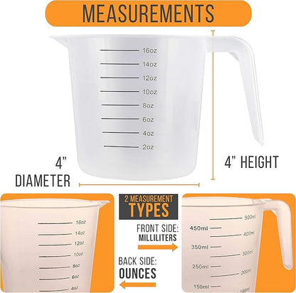 U.S. Kitchen Supply Plastic Measuring Cups - 16 oz Liquid Measuring Cup Set of