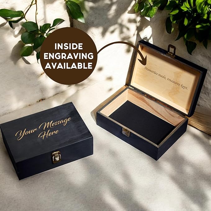 Personalized Wooden Keepsake Box - Custom Memory Box for Photos Jewelry Letters Rustic Memento Box for Wedding Anniversary Birthday Thanksgiving Retirement Gifts Engraved Keepsakes - Storage Boxes