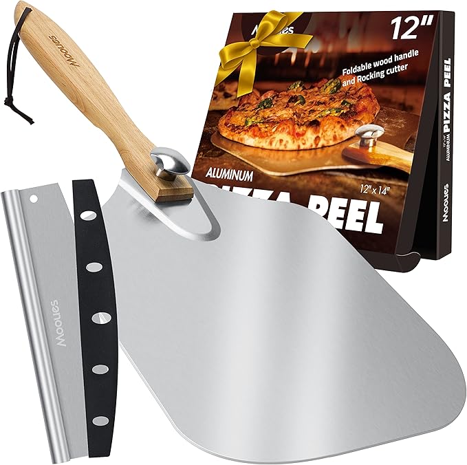 Pizza Peel Aluminum Pizza Spatula, Mooues 12 inch Metal Pizza Paddlewith Rocker