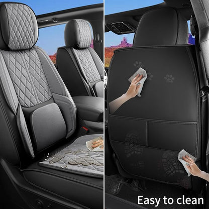 Custom Fit Chevy Silverado GMC Sierra 1500 2007-2026 2500/3500 HD Crew Cab Faux Leather Front Seat Covers - 2 Pack, Waterproof & Breathable Car Seat Protector for Truck,BlackGrey