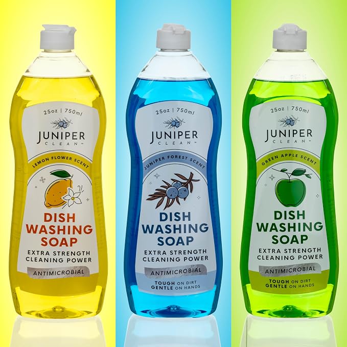 Juniper CLEAN, Dish Soap, Lemon & Apple & Forest Scent, Liquid Dish Washing Soap Squeeze Bottle 25 Fl Oz (Pack of 6)