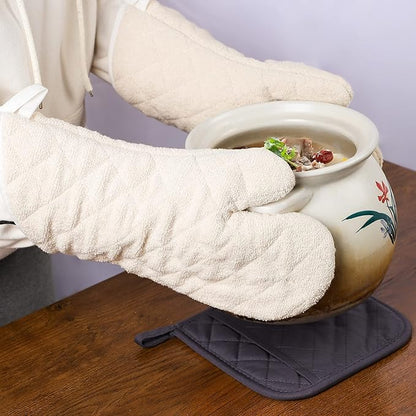 Terry Cloth Oven Mitts Heat Resistant to 482° F 13 Inch 100% Cotton Set of 2