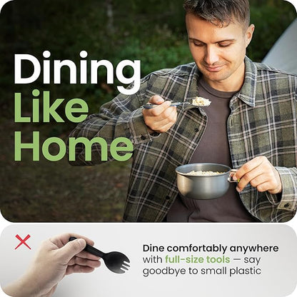 Orblue 4-in-1 Camping Eating Utensils, 2-Pack - Portable Spoon, Fork, Knife & Bottle Opener Combo Set - Stainless Steel Flatware with Detachable Fork - Travel, Backpacking Cutlery Multitool, Blue