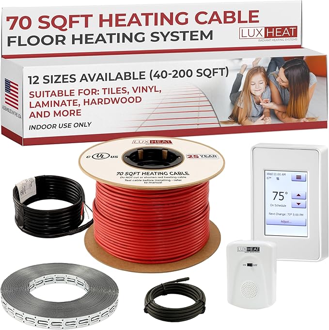 LuxHeat 70sqft Floor Heating Cable Kit - 240v In Floor Electric Heater Kit -
