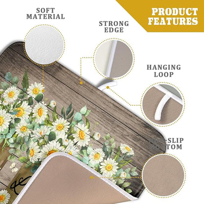 Flower Vase Dish Drying Mats 16x18 Inch Rustic Wood Reversible Microfiber