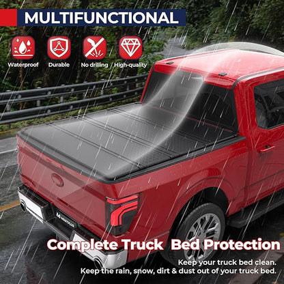 MOSTPLUS 5.5FT Quad Fold Hard Truck Bed Tonneau Cover Compatible with Ford F150 2015-2025 2026 Ford F-150 Bed On Top 4 Fold Aluminum Bed (67Inch)