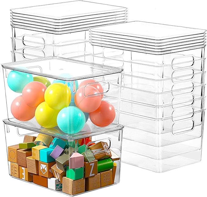 12 Pack Clear Storage Bins with Lids, 7 Quart Stackable Storage Boxes for Storage and Organization, Plastic Storage Containers with Lids, Plastic Bins with Handles for Office, Bedroom, Study Room