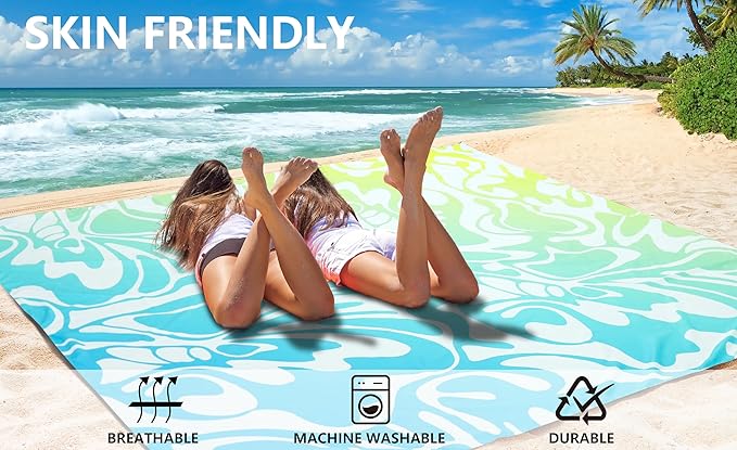 WIWIGO Beach Blanket Waterproof Sandproof Beach Mat 79" X 83"/10'x9'for 2-8