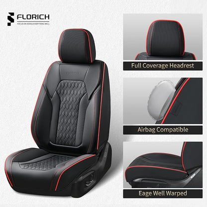 FLORICH Seat Covers, Car Seat Covers Full Set, Luxury Nappa Leather Seat Covers, Breathable and Waterproof Car Seat Protector 5 Seat, Automotive Seat Covers Universal Fit for Most Cars-Black