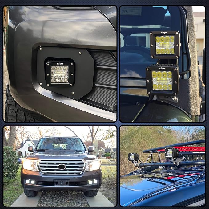 Nilight LED Pods 2Pcs 3 Inch 42W LED Cubes Spot Flood Combo Square Driving Fog Off Road Work Lights for Trucks Pickup Golf Cart SUV ATV UTV 4x4 Van Camper