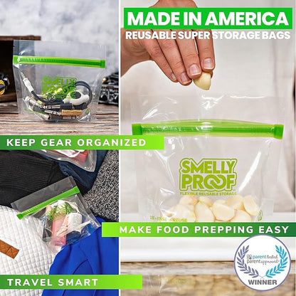 Smelly Proof 15 x Expandable Stand-Up & Fill REUSABLE Storage Bags for Food Designed & Mfg in US, BPA FREE, NO PEVA, Reusable Snack Bags, Dishwasher-Safe, Clear 3 mils STAND & FILL 6" x 4" - 15pk