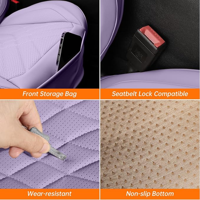Purple Car Seat Covers Front Seats, Luxury Leather Purple Seat Covers with Lumbar Support, Waterproof Car Front Seat Protector Universal Fit for Most Cars Trucks Pick-ups SUVs