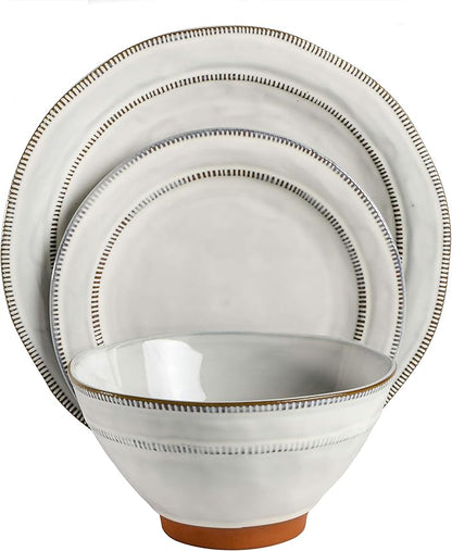 Gibson Elite Terranea Round Reactive Glaze Terra Cotta Dinnerware Set, Service for Four (12pcs), White
