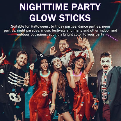 Hanaive 300 Pcs Glow Sticks Bulk 8 Inch Glow in The Dark Party Favors Neon Bracelets and Necklaces Light up Sticks with Connectors for Holiday Birthday Party Supplies(Orange, Green, Purple)