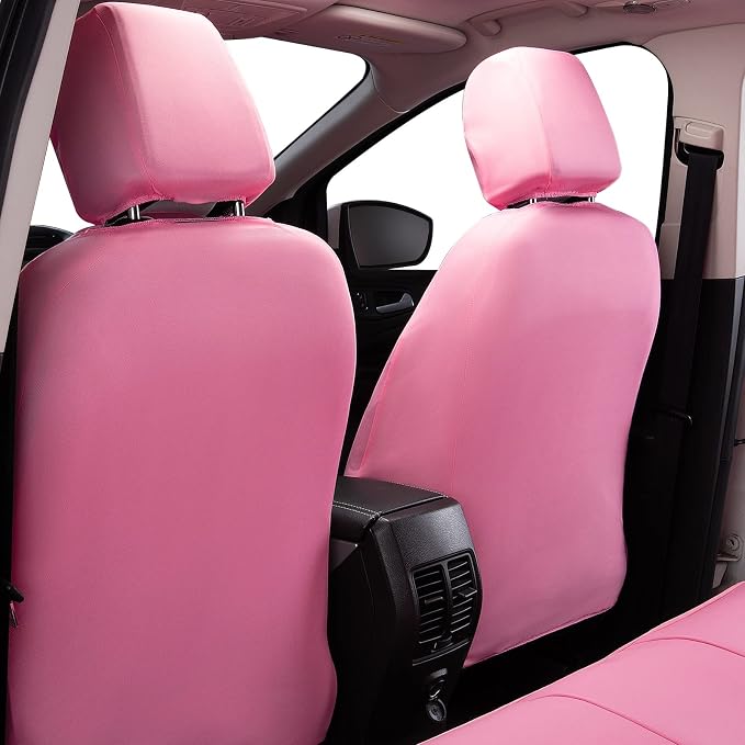 Flying Banner car seat Covers Protects Water Proof Faux Leather Carbon Fiber Fronts Rear Bench Covers (Pink Pink, Full Set - 8PCS)