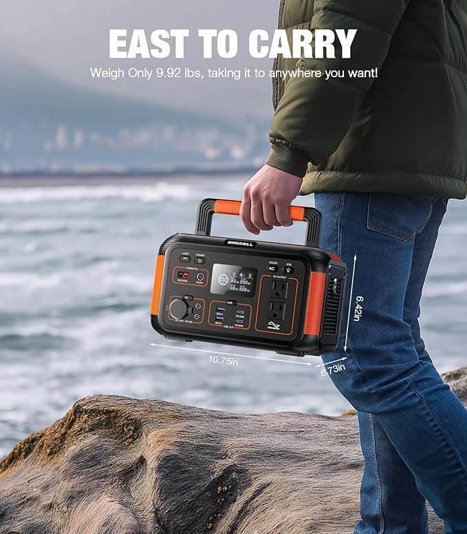GRECELL 500W Portable Power Station 444Wh Solar Generator with 110V Pure Sine Wave AC Outlet/PD60W, 1000W Peak power station for Camping Trip RV Outdoor Home Emergency Backup & Solar Powered