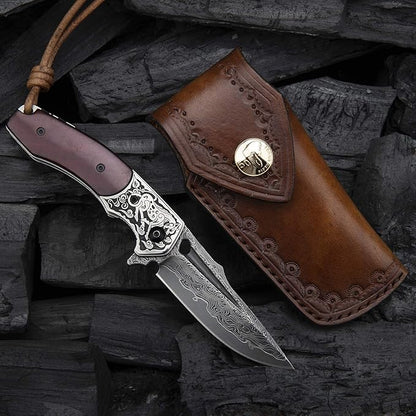 Handmade japanese vg10 damascus steel pocket knife,rosewood handle,sheath,liner lock,folding knives for outdoors camping hiking fishing