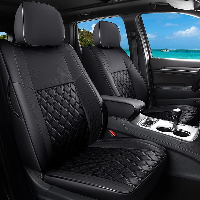Huidasource Upgrade Grand Cherokee Seat Covers, Full Coverage Waterproof Leather Car Seat Covers, Custom Seat Cushion Protector Fit for Jeep Grand Cherokee 2011-2021 (Full Set/Black)