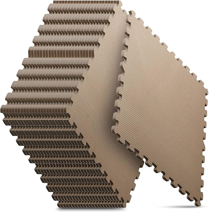 Home Gym Mat, Puzzle Exercise Mat, EVA Interlocking Foam Floor Tiles for Home Workout Equipment and Kids' Play Areas - Blue, 24 in x 24 in x ½ in - (Brown, 24 Pack(96 SQ FT))