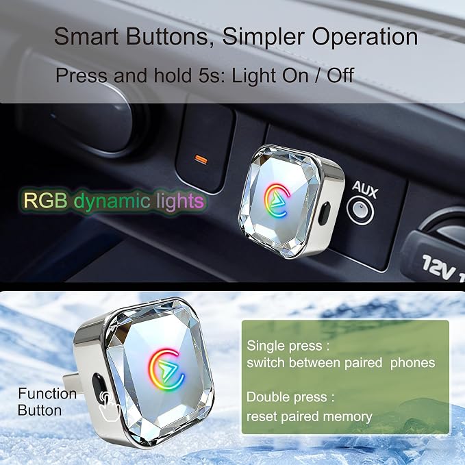 2 in 1 Wireless CarPlay and Android Auto Adapter for Renault Austral 2022 2023 2024, Mini CarPlay Dongle Converts Wired to Wireless, Fast Auto-Connect