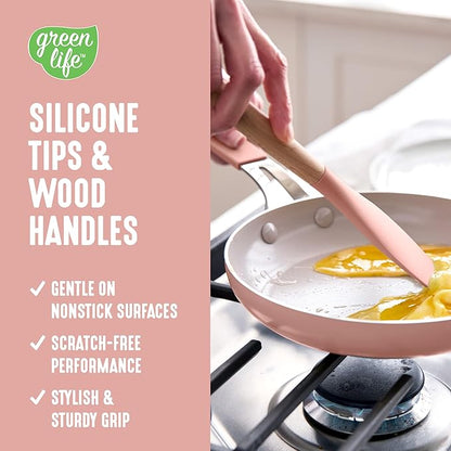 GreenLife 11 Piece Silicone Utensil Crock Set, Nonstick Kitchen Tools, Slotted