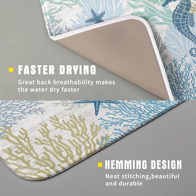 Blue Coral Dish Drying Mat Coastal Starfish Dishes Pad Hanging Drainer Mats