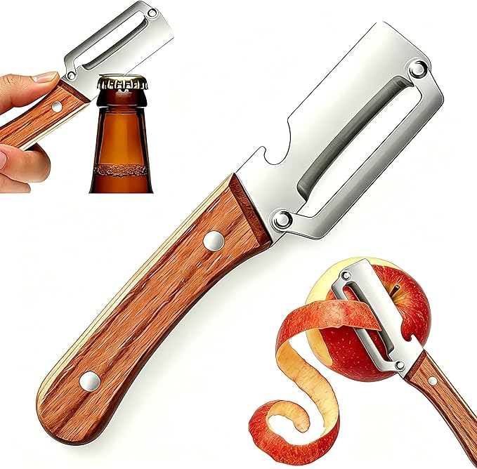 Multi-Functional Vegetable Peeler, Zero Snag Wooden Handle Stainless Steel