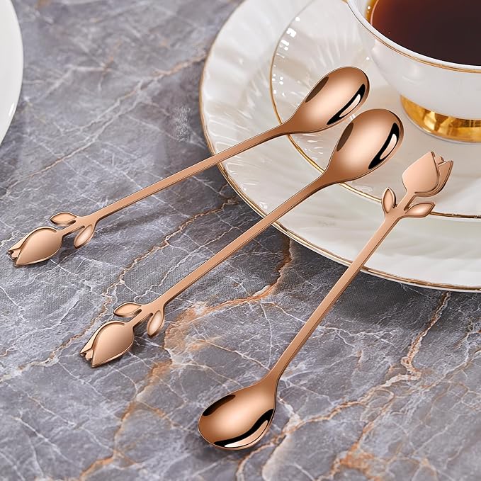 Rose Gold Tulip/Rose Handle 12-Pcs Mini Coffee Spoons Set