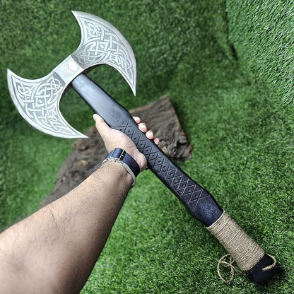 AX-7001 Custom Gift Forged Carbon Steel Viking Axe with Rose Wood Shaft, Double Edge Axe
