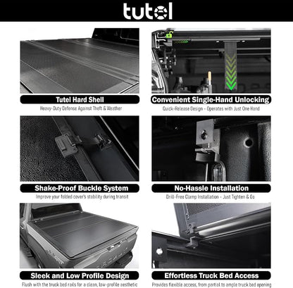 Tutel Low Profile Hard Shell Folding Truck Bed Tonneau Cover|Fits 2016-2023 Toyota Tacoma 6'2" Bed (73.7") - TTLTMLPT022