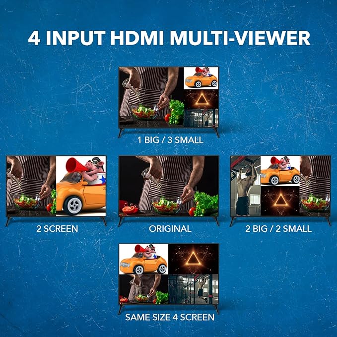 Quad Multi Viewer 4 in 1 Out by OREI HDMI Switcher 4 Ports Seamless Switcher