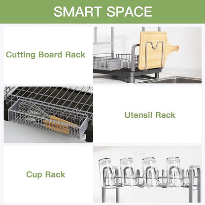romision 2 Tier Compact Stainless Steel Dish Drainers Drying Rack
