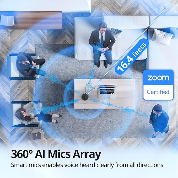 EMEET USB Speakerphone, M1A Zoom Certified AI Mics 360°Voice Pickup USB Type